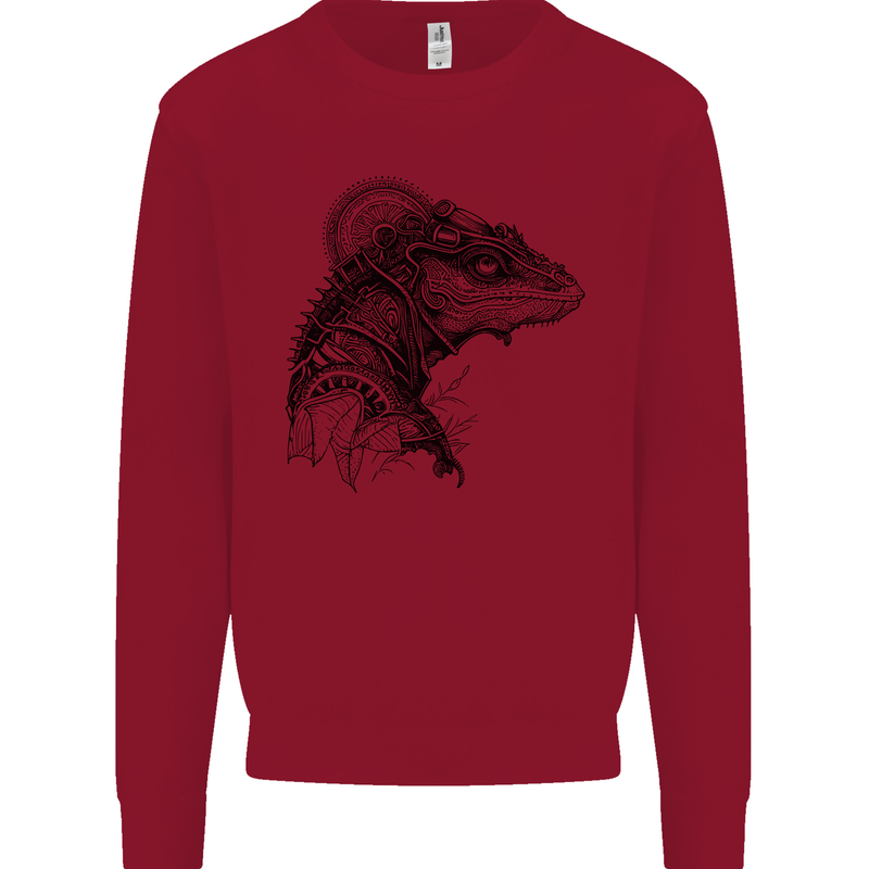 A Steampunk Iguana Lizard Reptiles Kids Sweatshirt Jumper Red