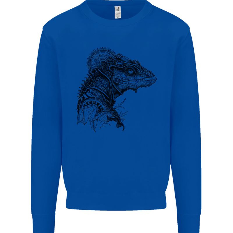 A Steampunk Iguana Lizard Reptiles Kids Sweatshirt Jumper Royal Blue