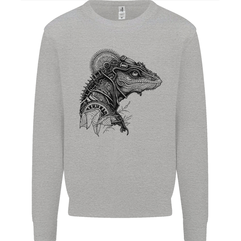 A Steampunk Iguana Lizard Reptiles Kids Sweatshirt Jumper Sports Grey