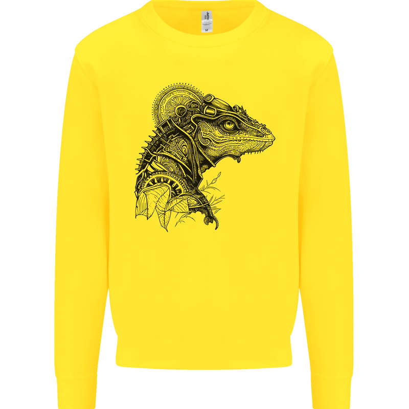 A Steampunk Iguana Lizard Reptiles Kids Sweatshirt Jumper Yellow