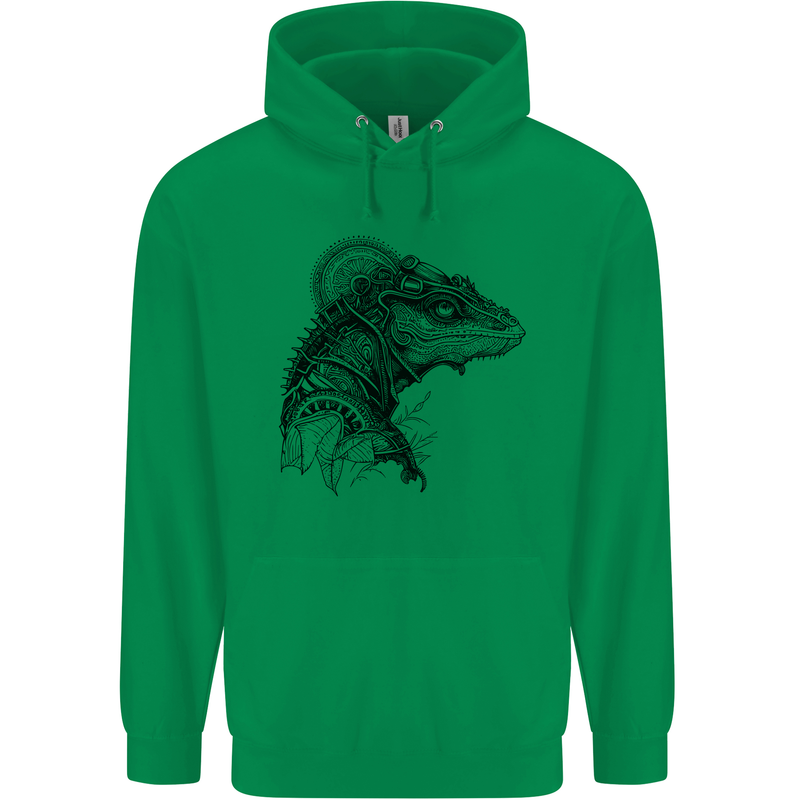 A Steampunk Iguana Lizard Reptiles Mens 80% Cotton Hoodie Irish Green