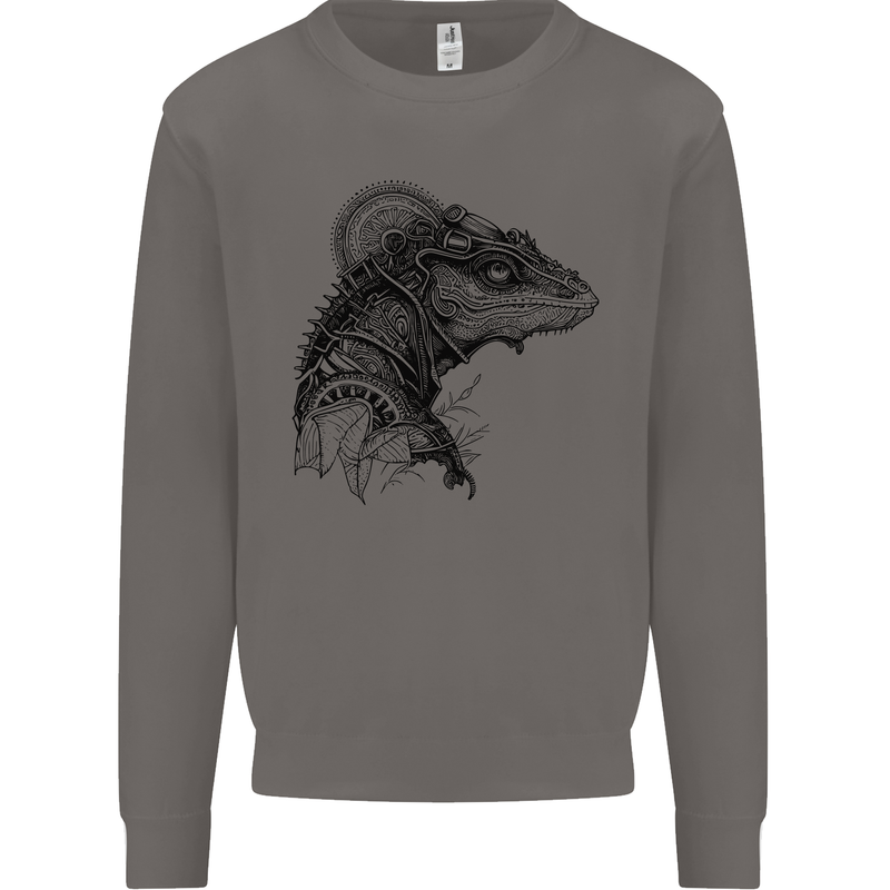 A Steampunk Iguana Lizard Reptiles Mens Sweatshirt Jumper Charcoal