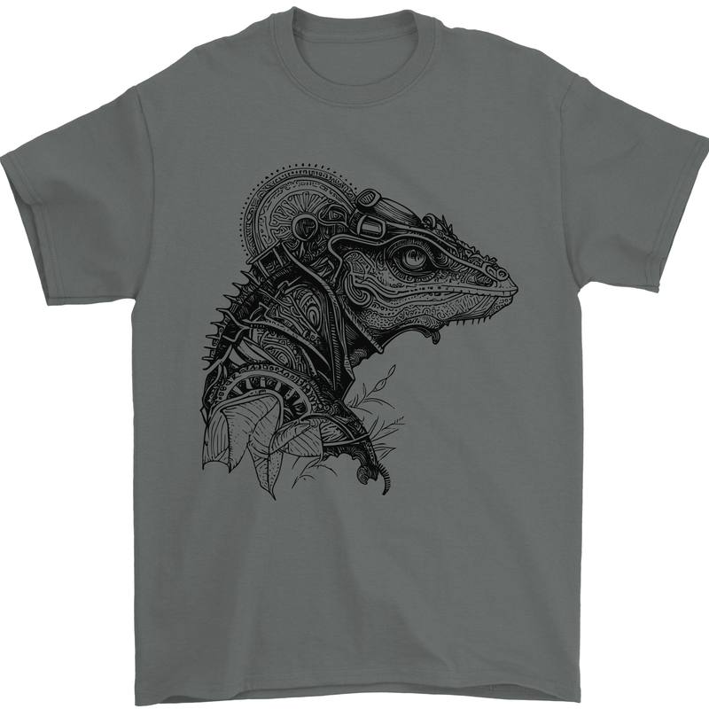 A Steampunk Iguana Lizard Reptiles Mens T-Shirt 100% Cotton Charcoal