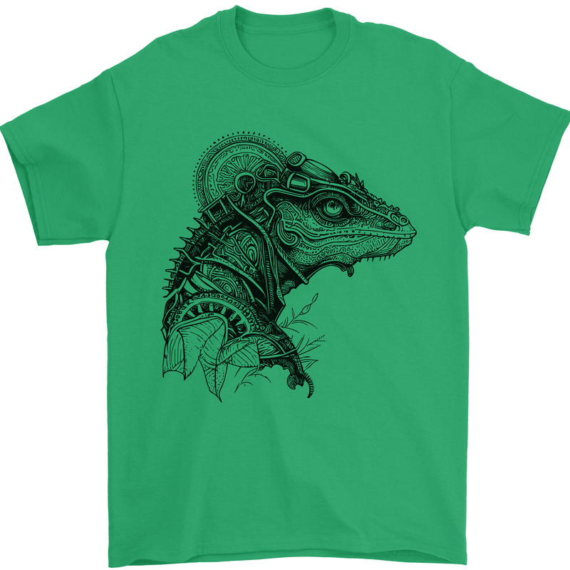 A Steampunk Iguana Lizard Reptiles Mens T-Shirt 100% Cotton Irish Green