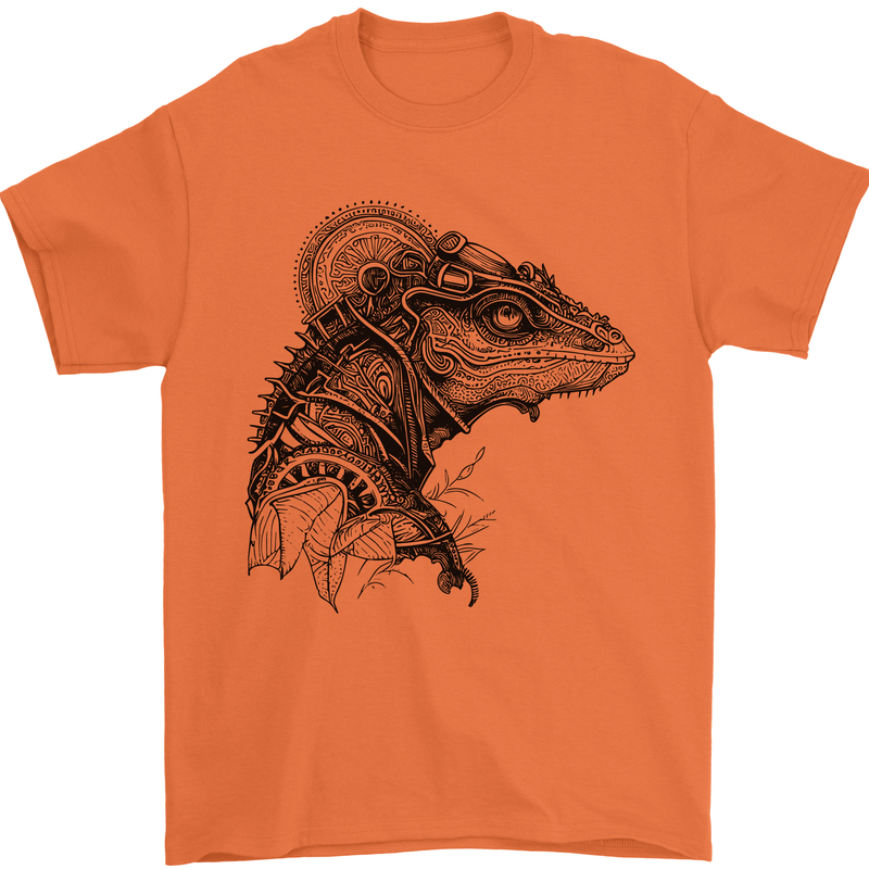 A Steampunk Iguana Lizard Reptiles Mens T-Shirt 100% Cotton Orange