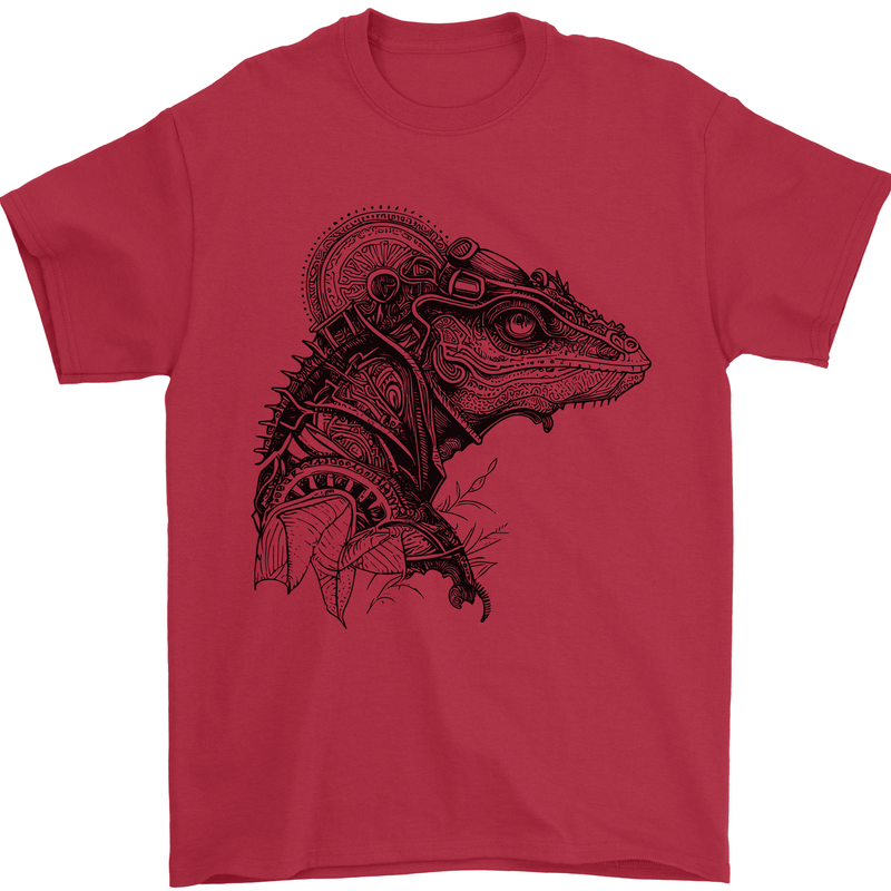 A Steampunk Iguana Lizard Reptiles Mens T-Shirt 100% Cotton Red