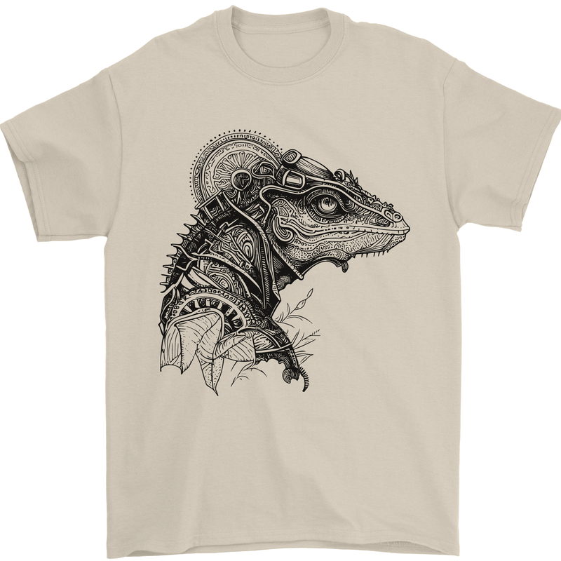 A Steampunk Iguana Lizard Reptiles Mens T-Shirt 100% Cotton Sand