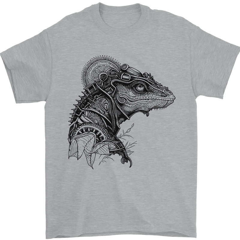 A Steampunk Iguana Lizard Reptiles Mens T-Shirt 100% Cotton Sports Grey