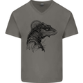 A Steampunk Iguana Lizard Reptiles Mens V-Neck Cotton T-Shirt Charcoal