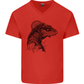 A Steampunk Iguana Lizard Reptiles Mens V-Neck Cotton T-Shirt Red