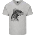 A Steampunk Iguana Lizard Reptiles Mens V-Neck Cotton T-Shirt Sports Grey