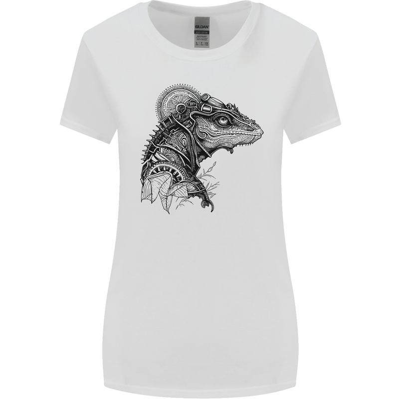 A Steampunk Iguana Lizard Reptiles Womens Wider Cut T-Shirt White