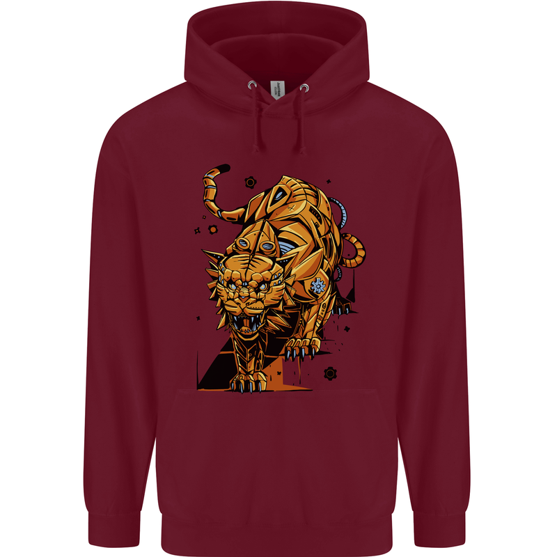 A Steampunk Lion Mens 80% Cotton Hoodie Maroon