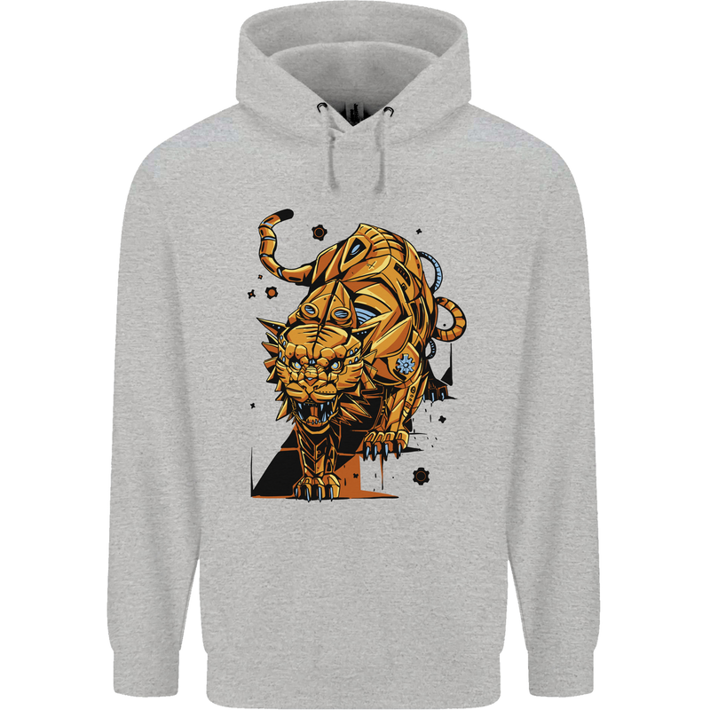 A Steampunk Lion Mens 80% Cotton Hoodie Sports Grey