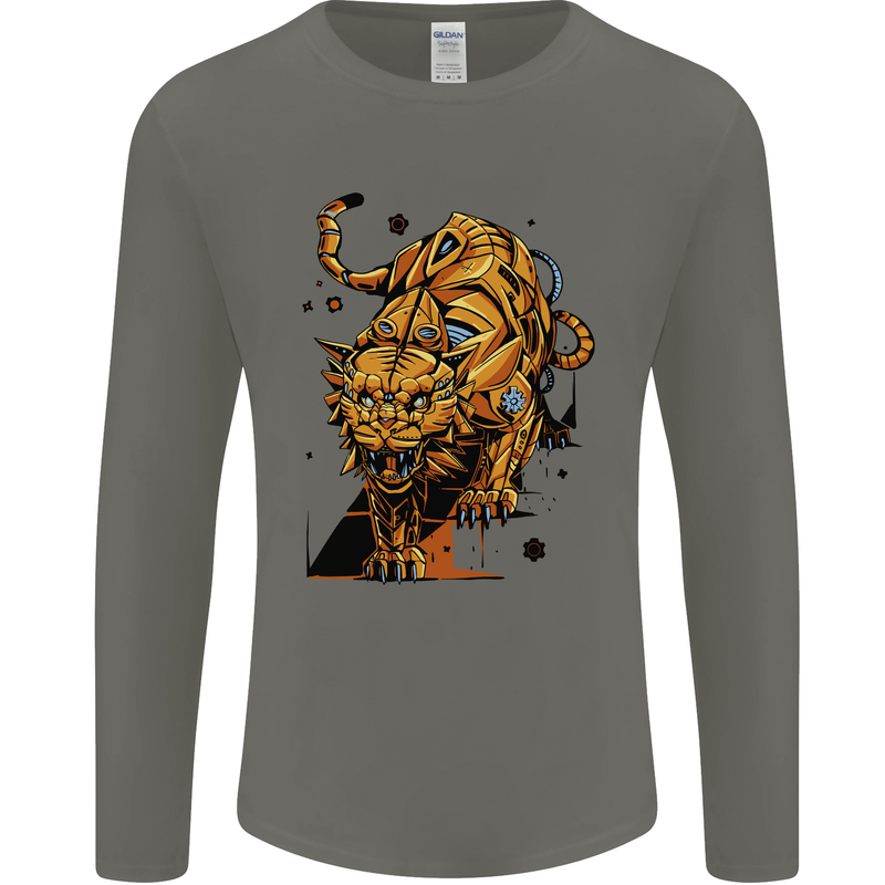 A Steampunk Lion Mens Long Sleeve T-Shirt Charcoal