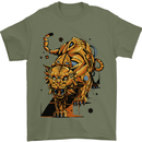 A Steampunk Lion Mens T-Shirt 100% Cotton Military Green