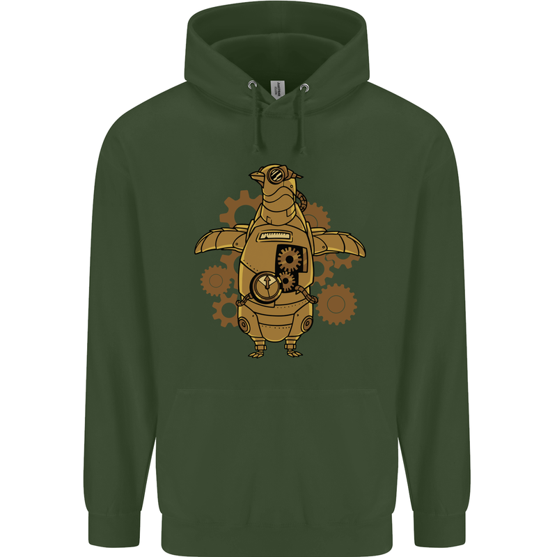 A Steampunk Penguin Childrens Kids Hoodie Forest Green