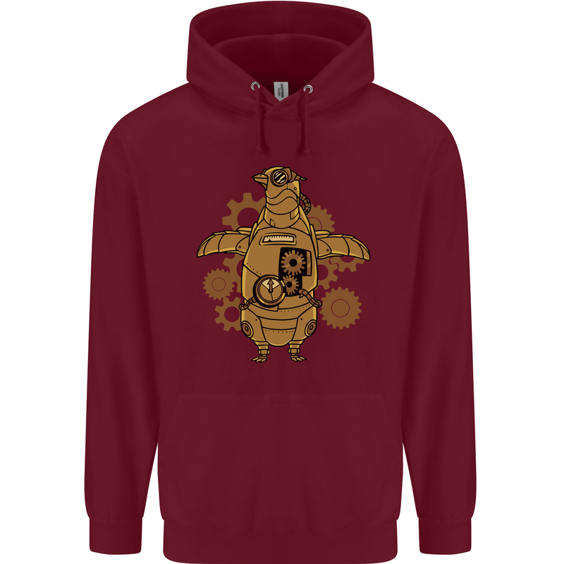 A Steampunk Penguin Childrens Kids Hoodie Maroon