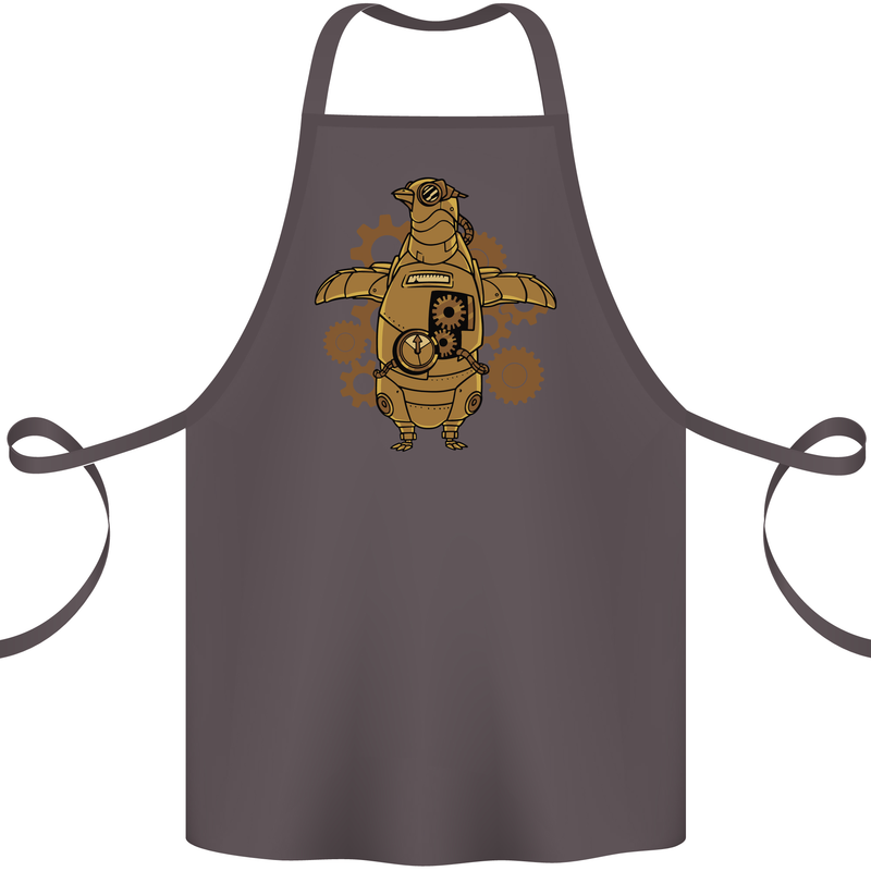 A Steampunk Penguin Cotton Apron 100% Organic Dark Grey