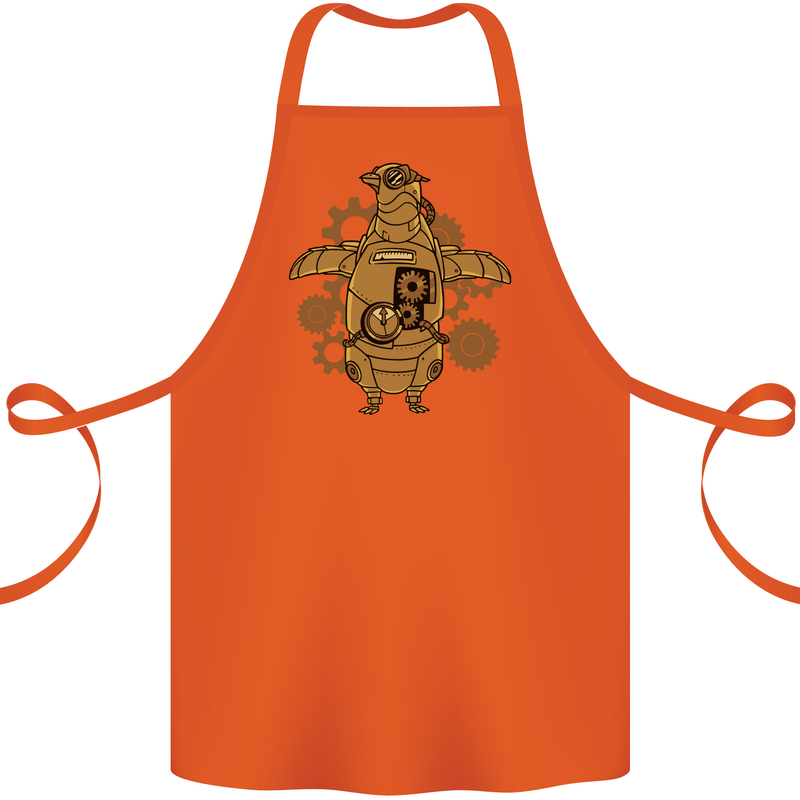 A Steampunk Penguin Cotton Apron 100% Organic Orange