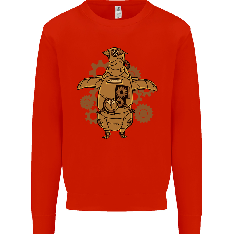 A Steampunk Penguin Kids Sweatshirt Jumper Bright Red