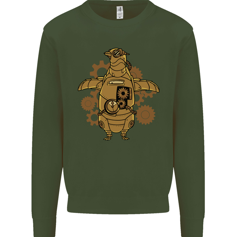 A Steampunk Penguin Kids Sweatshirt Jumper Forest Green