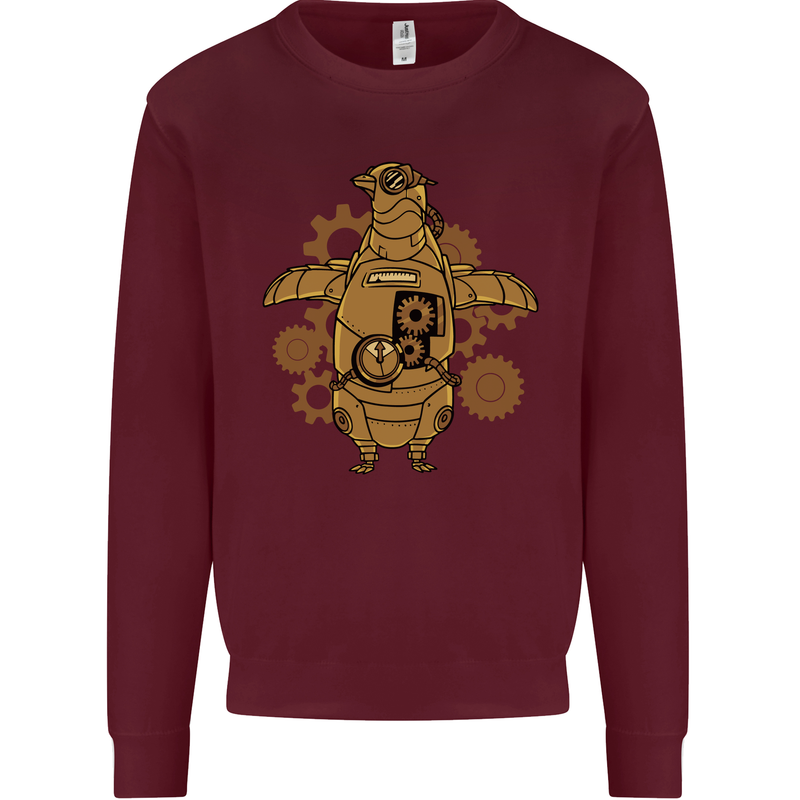 A Steampunk Penguin Kids Sweatshirt Jumper Maroon