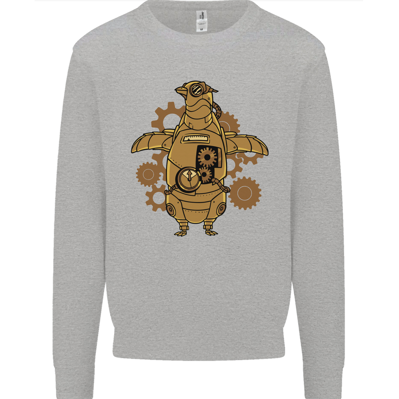 A Steampunk Penguin Kids Sweatshirt Jumper Sports Grey