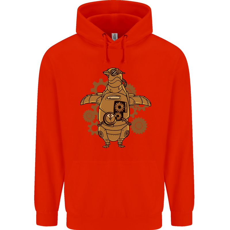 A Steampunk Penguin Mens 80% Cotton Hoodie Bright Red
