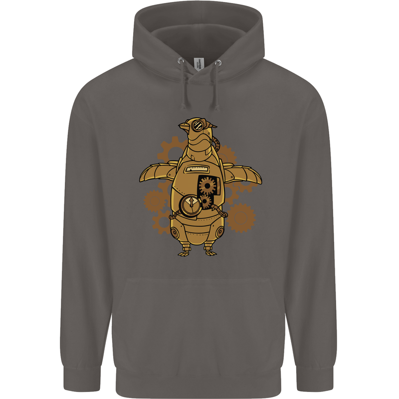 A Steampunk Penguin Mens 80% Cotton Hoodie Charcoal