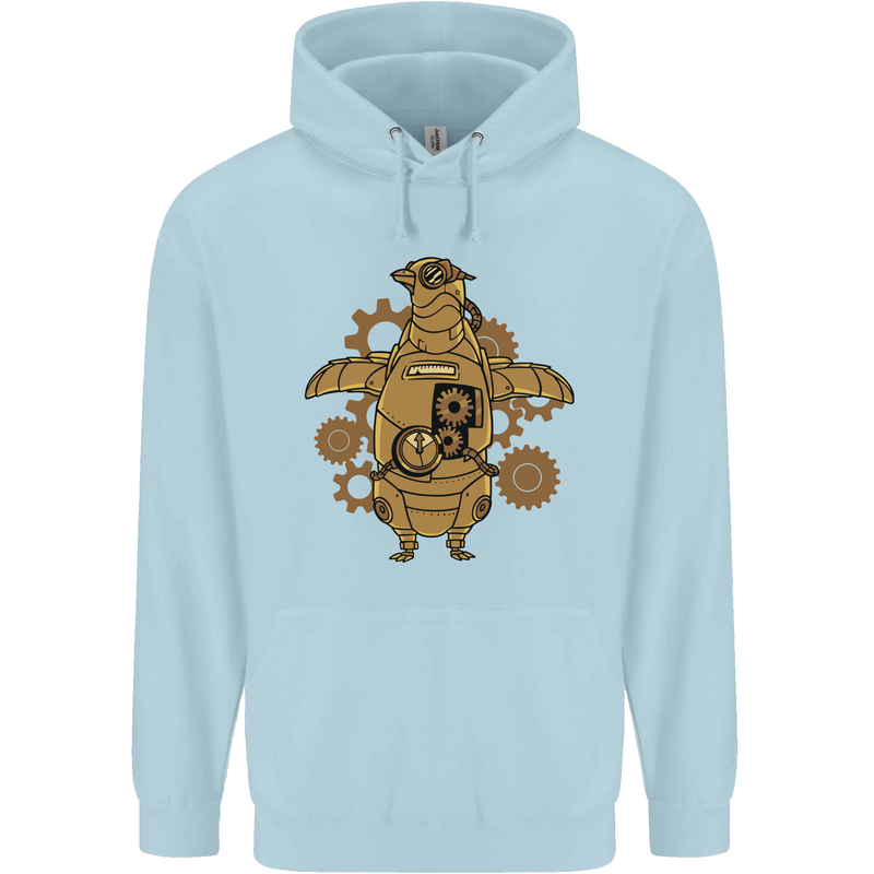 A Steampunk Penguin Mens 80% Cotton Hoodie Light Blue