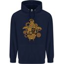 A Steampunk Penguin Mens 80% Cotton Hoodie Navy Blue