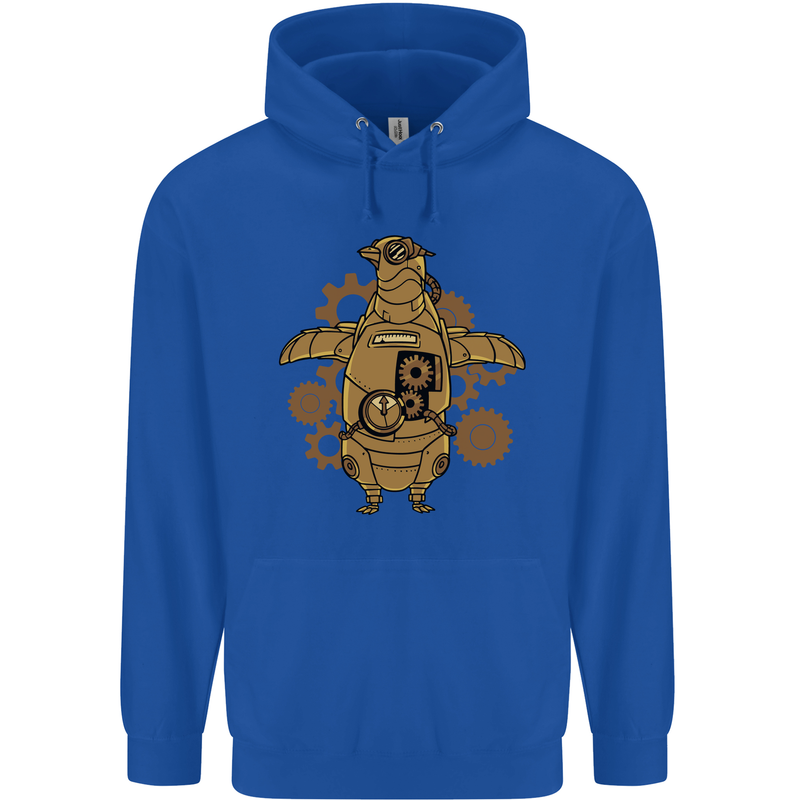 A Steampunk Penguin Mens 80% Cotton Hoodie Royal Blue