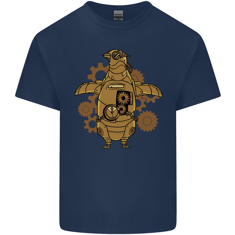 A Steampunk Penguin Mens Cotton T-Shirt Tee Top Navy Blue