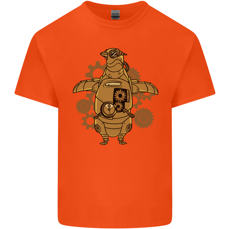 A Steampunk Penguin Mens Cotton T-Shirt Tee Top Orange