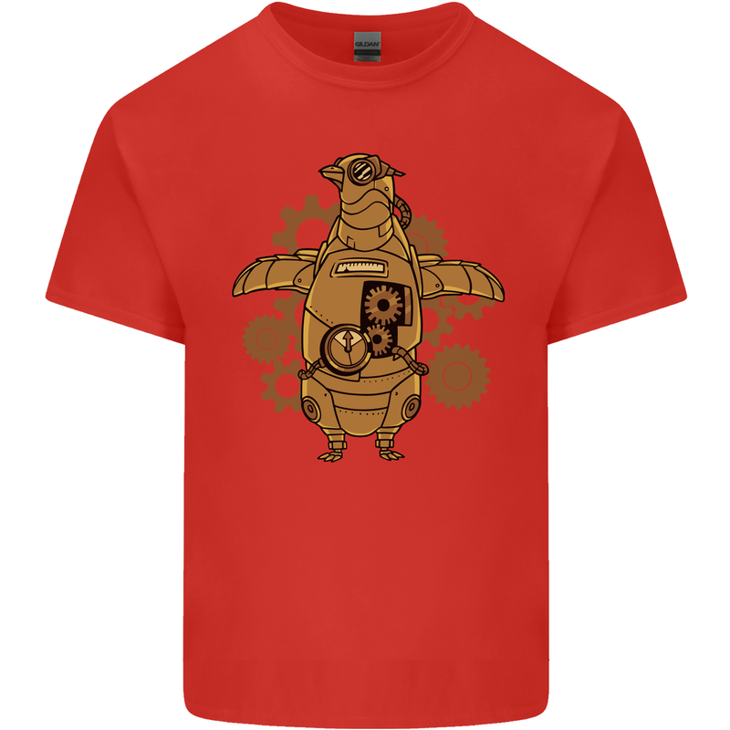 A Steampunk Penguin Mens Cotton T-Shirt Tee Top Red