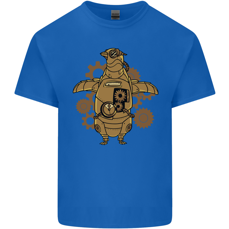 A Steampunk Penguin Mens Cotton T-Shirt Tee Top Royal Blue