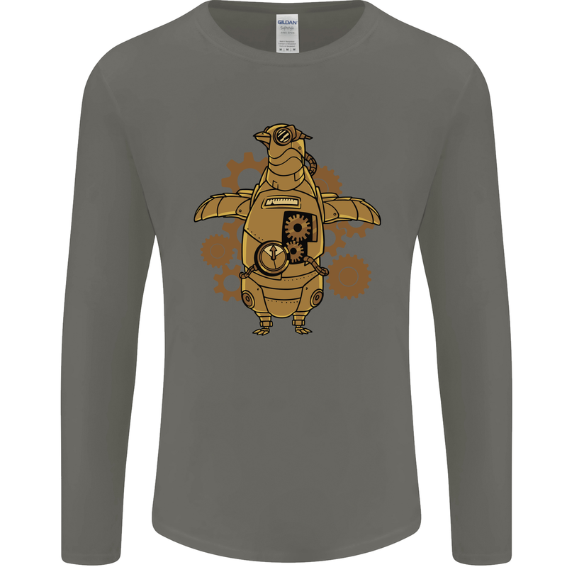 A Steampunk Penguin Mens Long Sleeve T-Shirt Charcoal