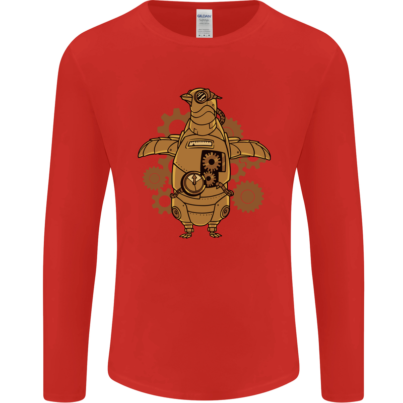 A Steampunk Penguin Mens Long Sleeve T-Shirt Red