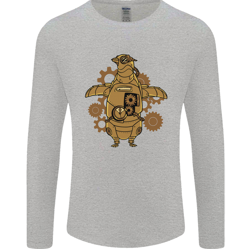 A Steampunk Penguin Mens Long Sleeve T-Shirt Sports Grey