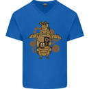 A Steampunk Penguin Mens V-Neck Cotton T-Shirt Royal Blue