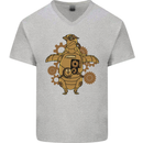 A Steampunk Penguin Mens V-Neck Cotton T-Shirt Sports Grey