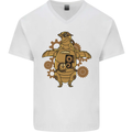 A Steampunk Penguin Mens V-Neck Cotton T-Shirt White