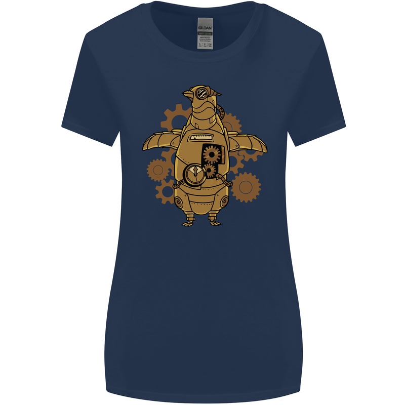 A Steampunk Penguin Womens Wider Cut T-Shirt Navy Blue