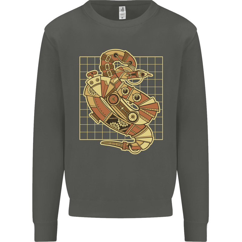 A Steampunk Snake Reptiles Kids Sweatshirt Jumper Storm Grey