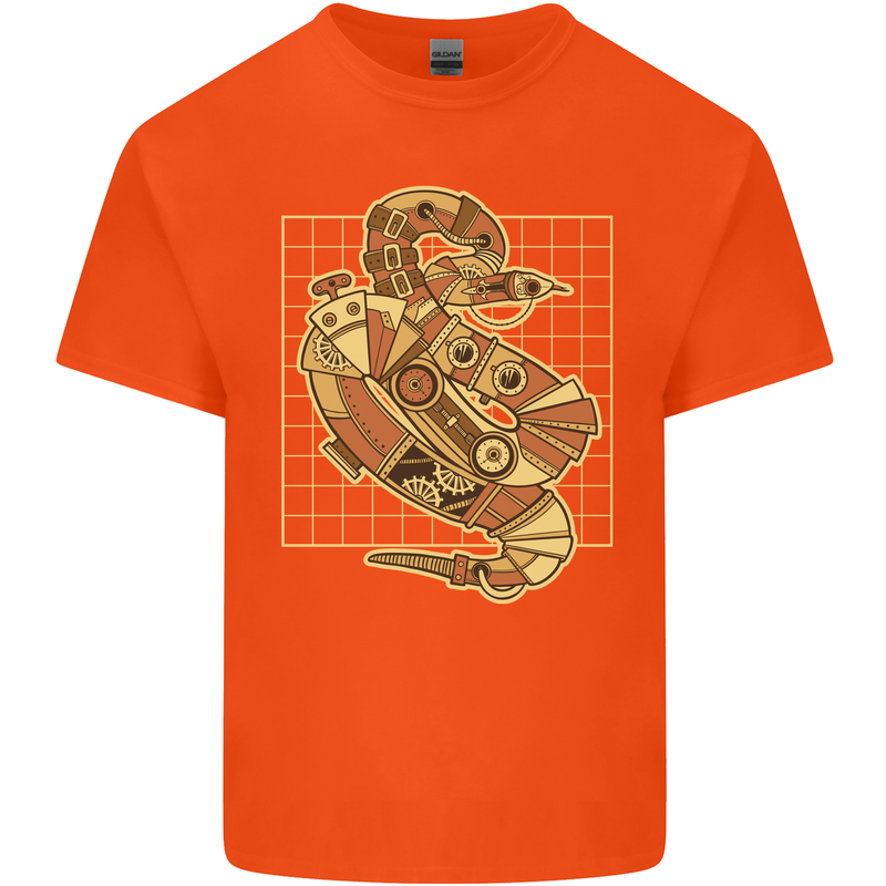A Steampunk Snake Reptiles Mens Cotton T-Shirt Tee Top Orange