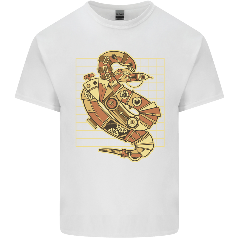 A Steampunk Snake Reptiles Mens Cotton T-Shirt Tee Top White