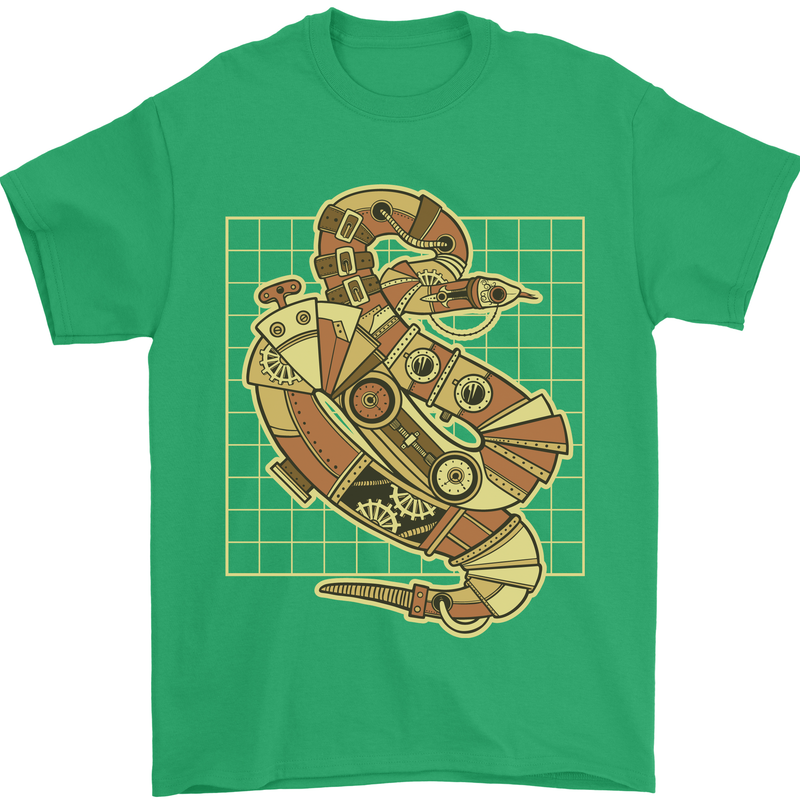 A Steampunk Snake Reptiles Mens T-Shirt 100% Cotton Irish Green