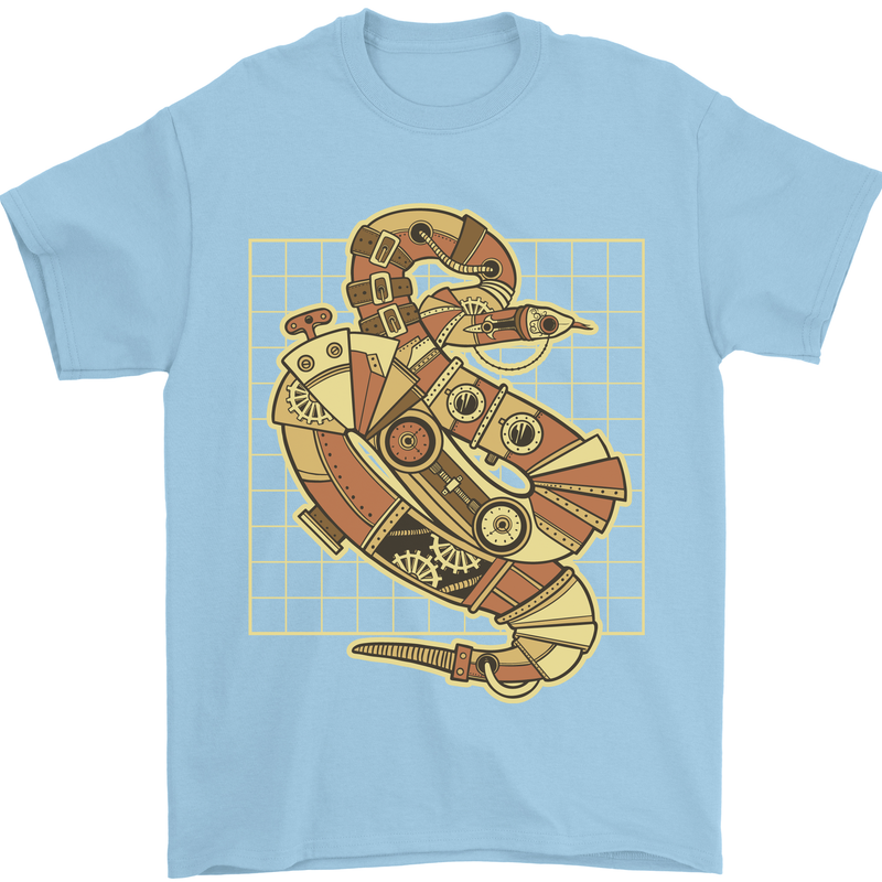 A Steampunk Snake Reptiles Mens T-Shirt 100% Cotton Light Blue