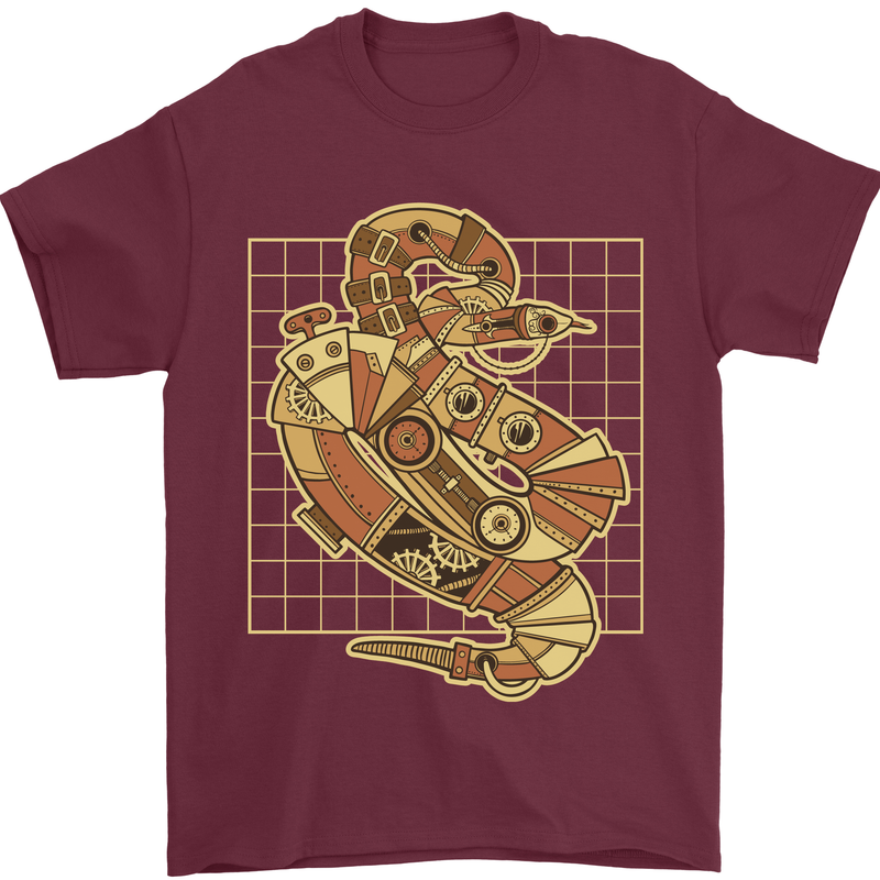 A Steampunk Snake Reptiles Mens T-Shirt 100% Cotton Maroon
